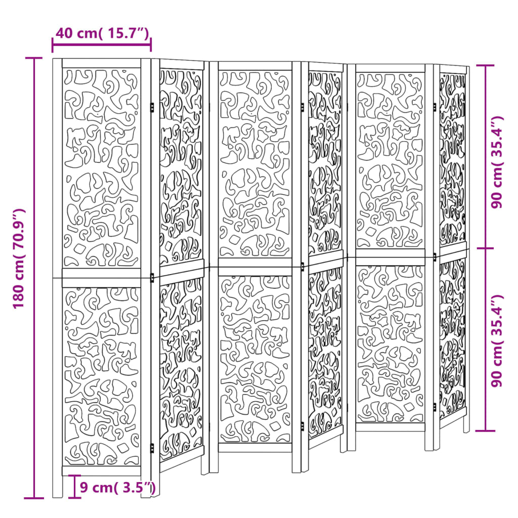 vidaXL Biombo separador de 6 paneles madera maciza Paulownia negro