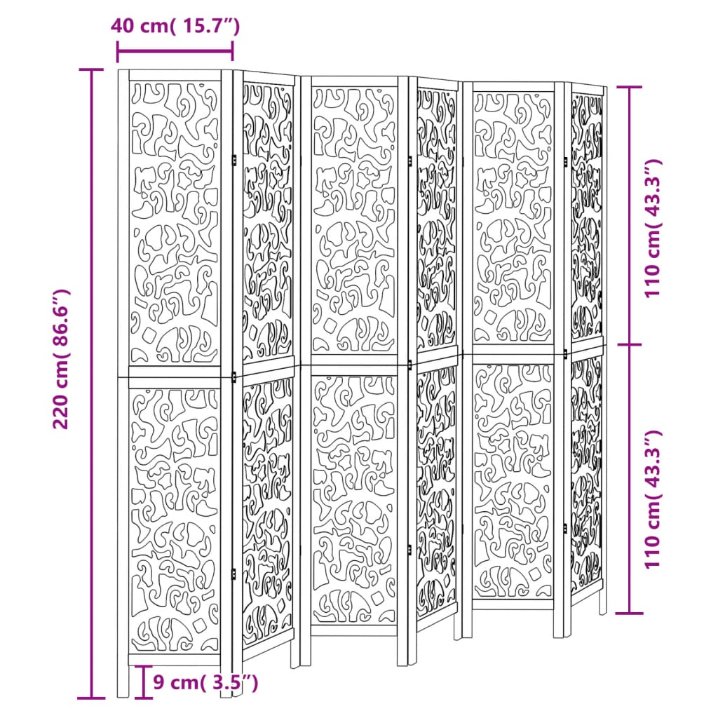 vidaXL Biombo separador de 6 paneles madera maciza Paulownia negro