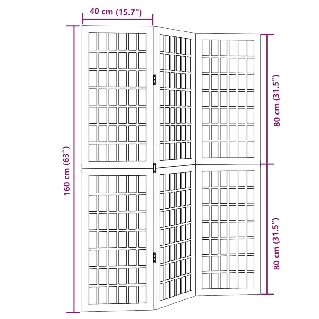 vidaXL Biombo separador de 3 paneles madera maciza Paulownia negro