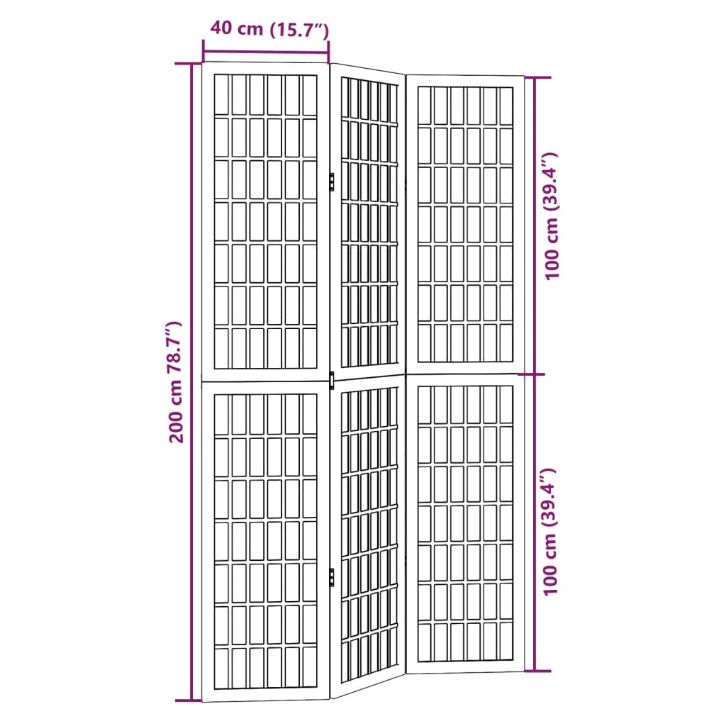 vidaXL Biombo separador de 3 paneles madera maciza Paulownia negro