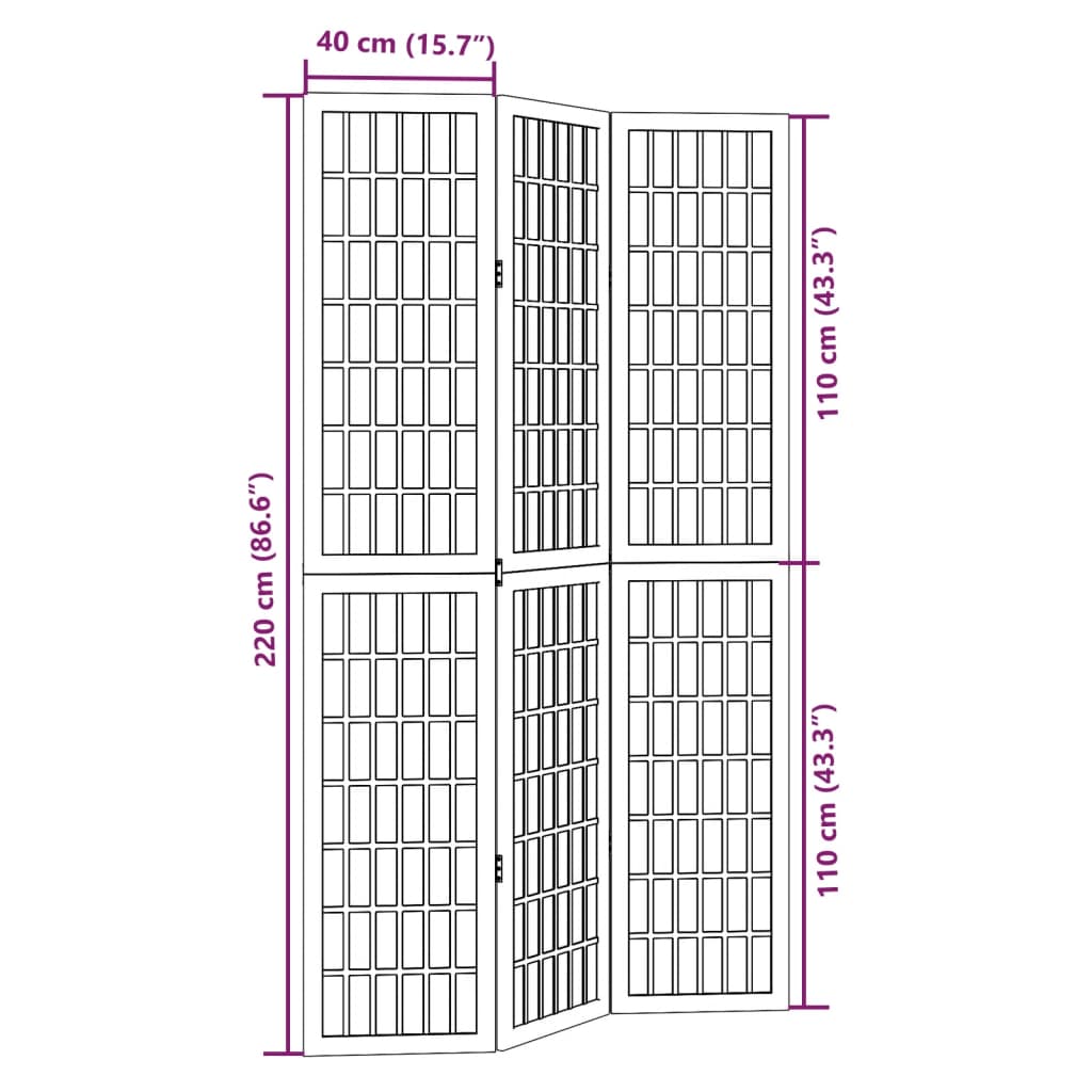 vidaXL Biombo separador de 3 paneles madera maciza Paulownia negro