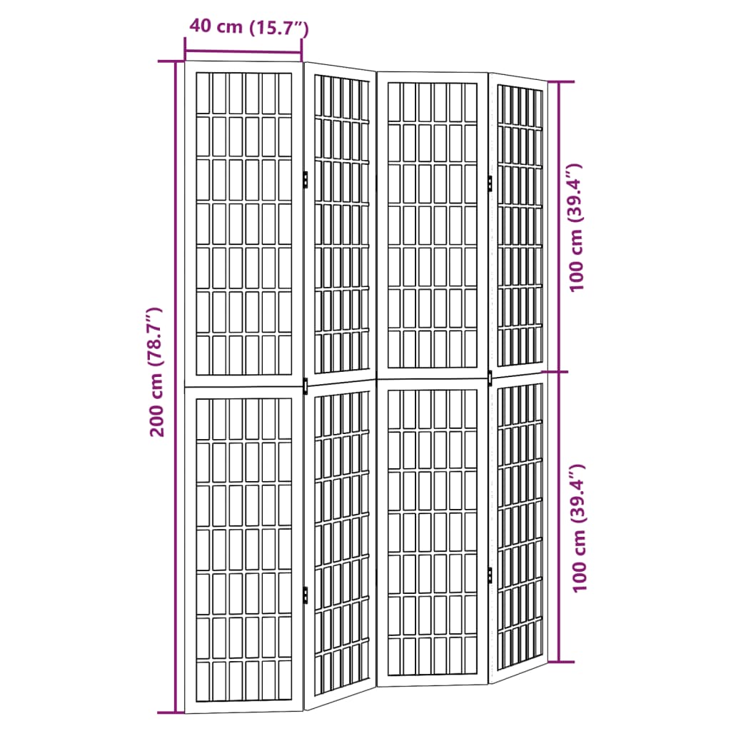 vidaXL Biombo separador de 4 paneles madera maciza Paulownia negro