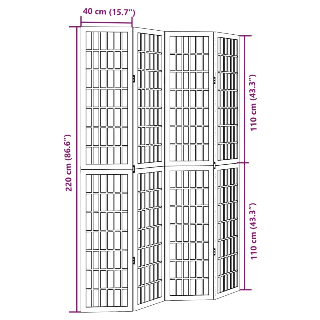 vidaXL Biombo separador de 4 paneles madera maciza Paulownia negro