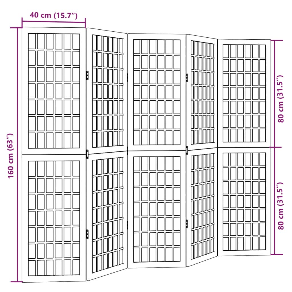 vidaXL Biombo separador de 5 paneles madera maciza Paulownia negro