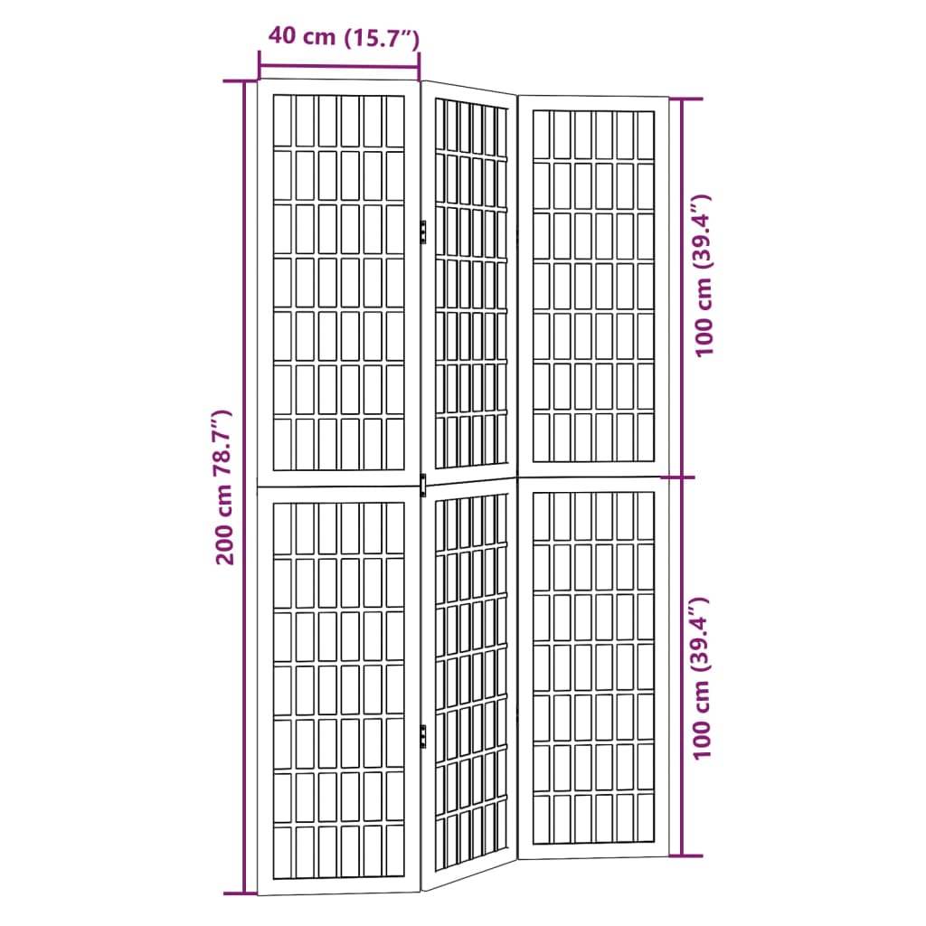 vidaXL Biombo separador de 3 paneles madera maciza Paulownia blanco