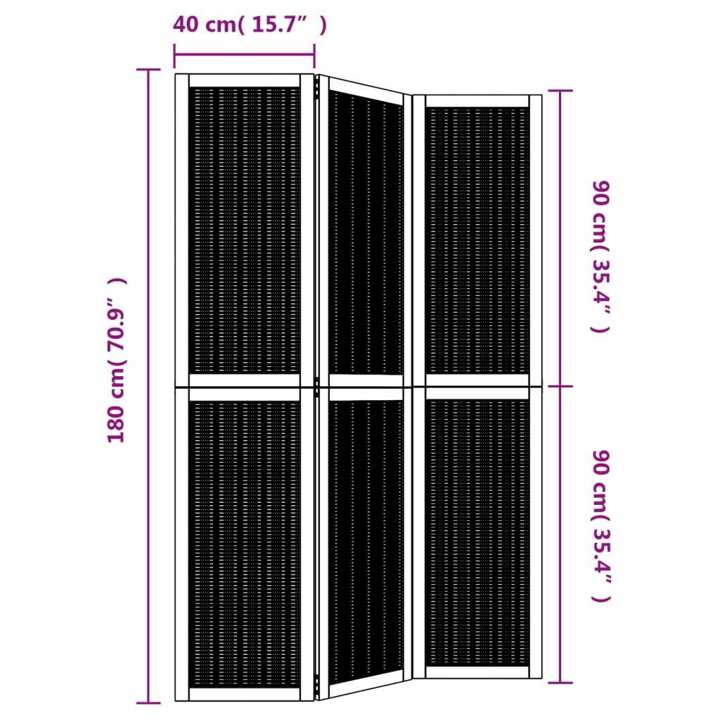 vidaXL Biombo separador de 3 paneles madera maciza paulownia marrón