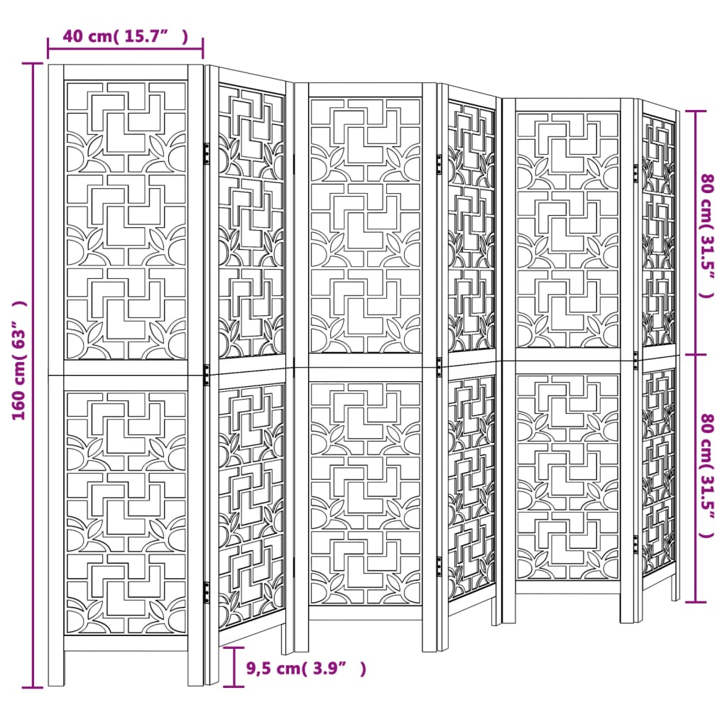 vidaXL Biombo separador de 6 paneles madera maciza paulownia marrón