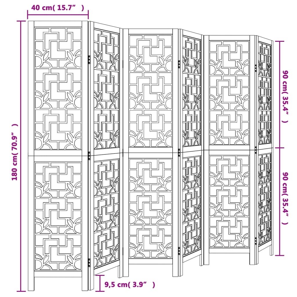 vidaXL Biombo separador de 6 paneles madera maciza paulownia marrón