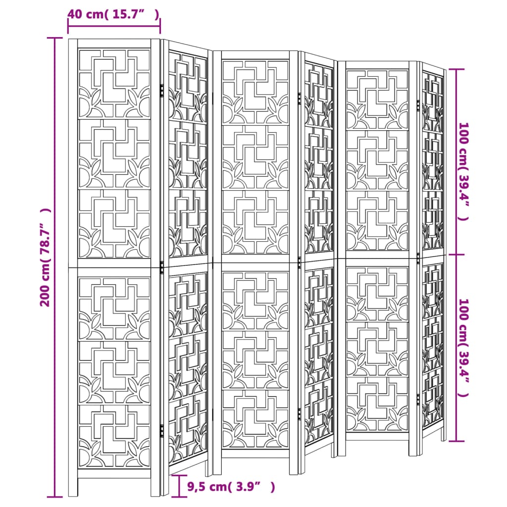 vidaXL Biombo separador de 6 paneles madera maciza paulownia marrón