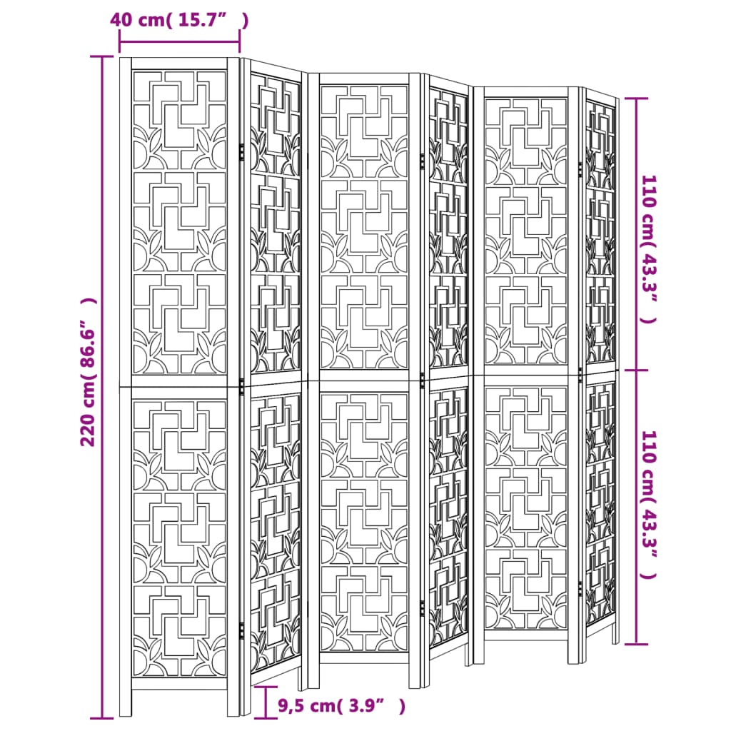 vidaXL Biombo separador de 6 paneles madera maciza paulownia marrón