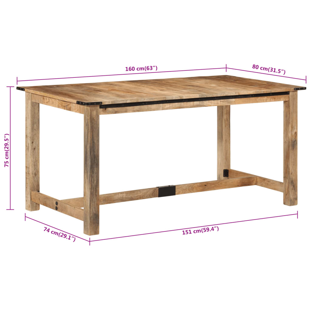 vidaXL Mesa de comedor madera maciza de mango 160x80x75 cm