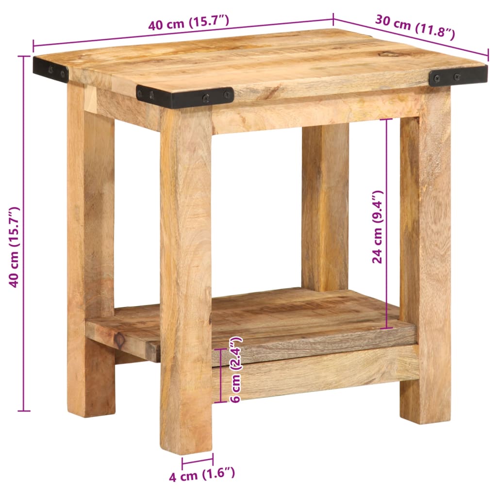 vidaXL Mesa auxiliar madera maciza de mango rugosa 40x30x40 cm