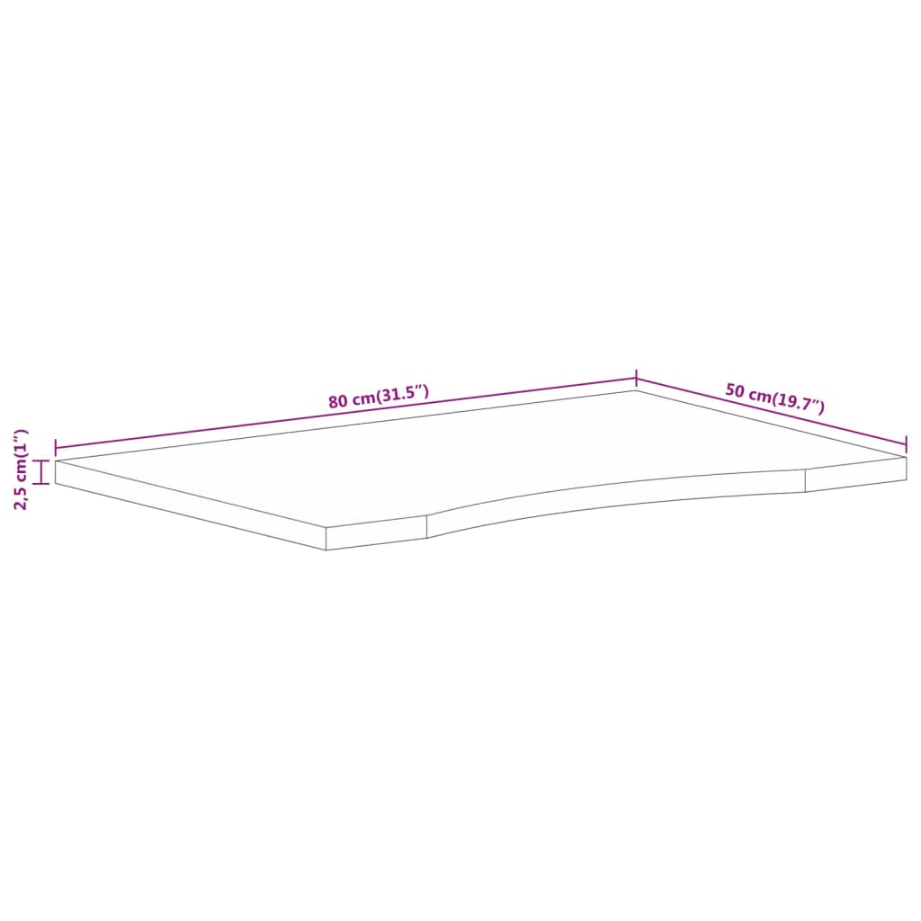 vidaXL Tablero de escritorio con curva madera mango rugosa 80x50x2,5cm