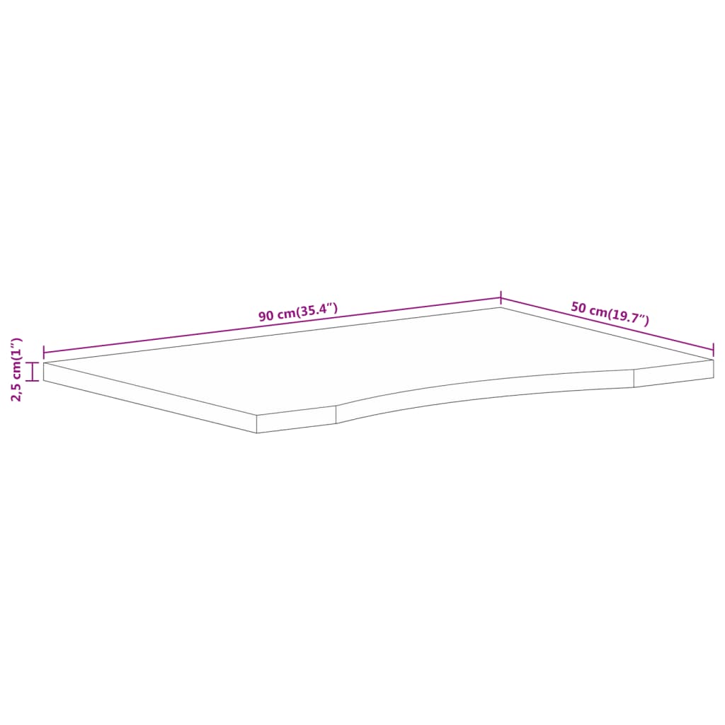 vidaXL Tablero de escritorio con curva madera mango rugosa 90x50x2,5cm