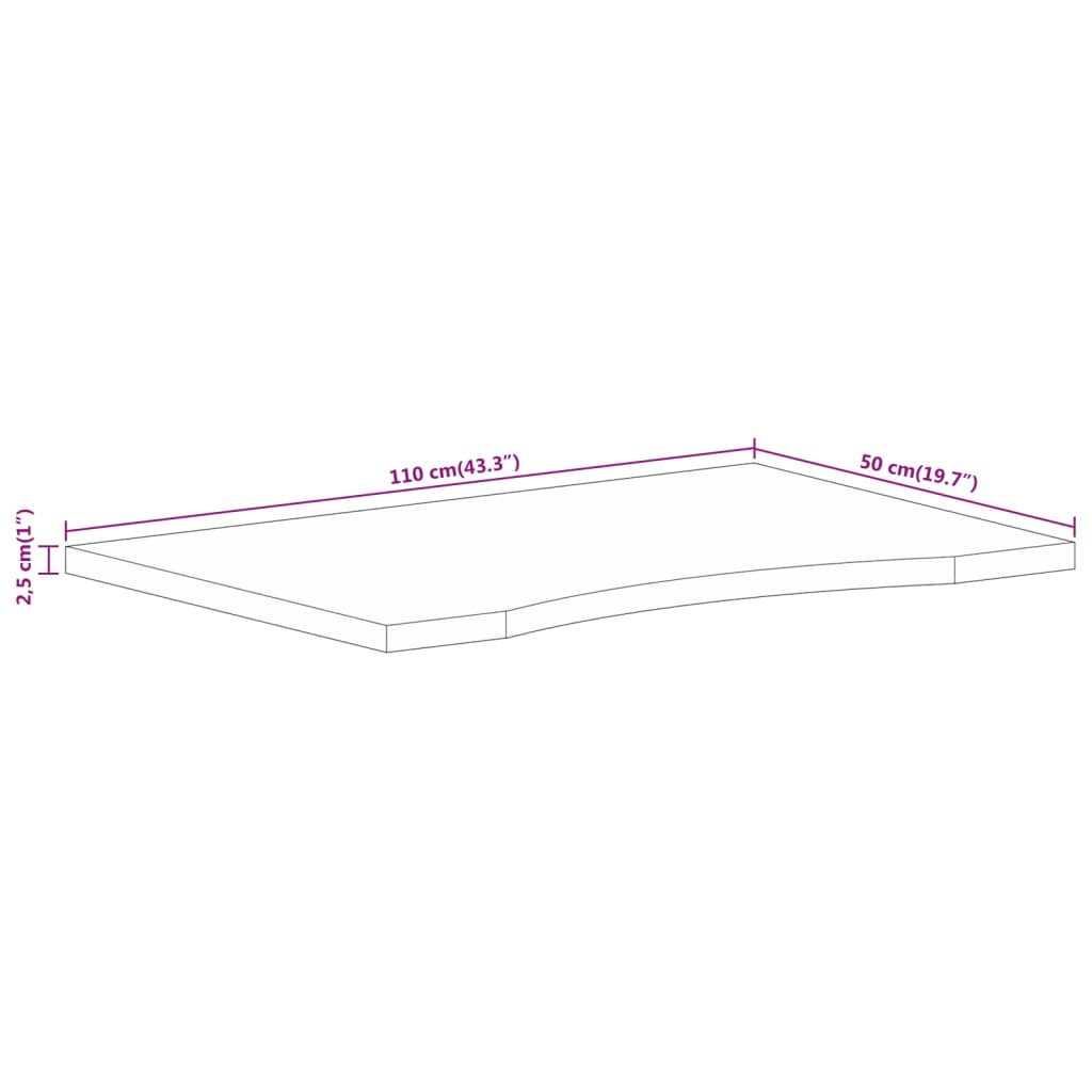 vidaXL Tablero escritorio con curva madera mango rugosa 110x50x2,5 cm