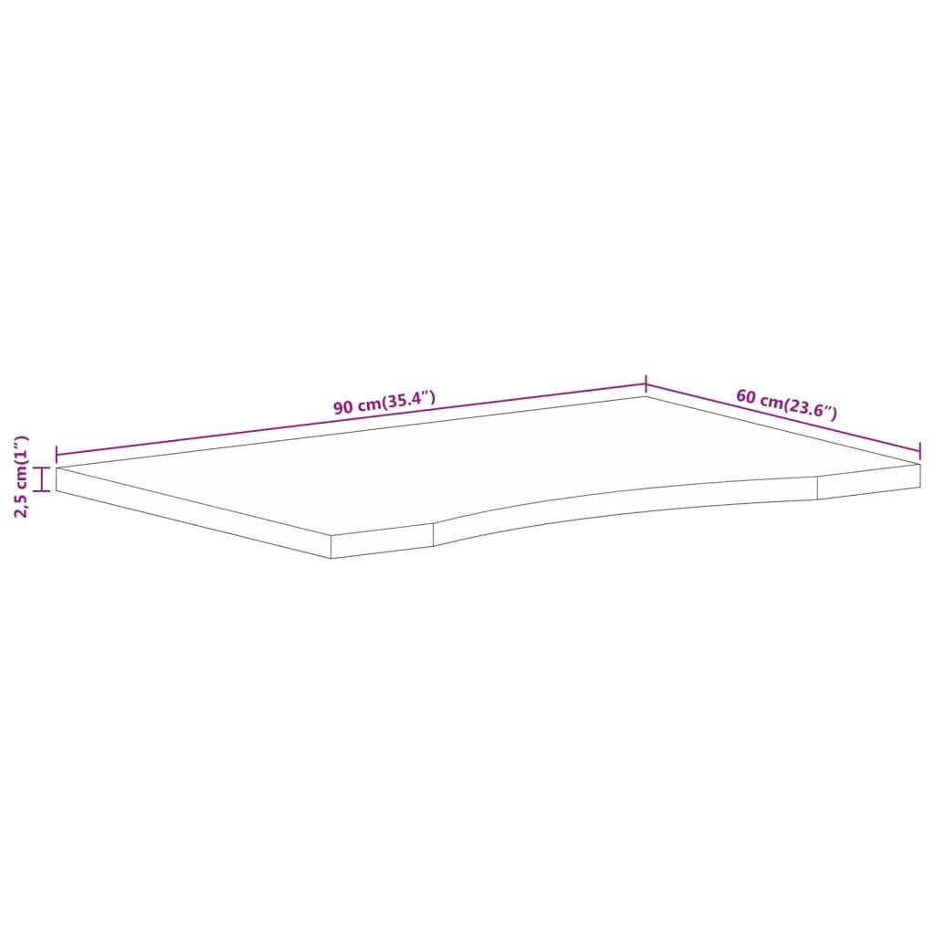 vidaXL Tablero de escritorio con curva madera mango rugosa 90x60x2,5cm