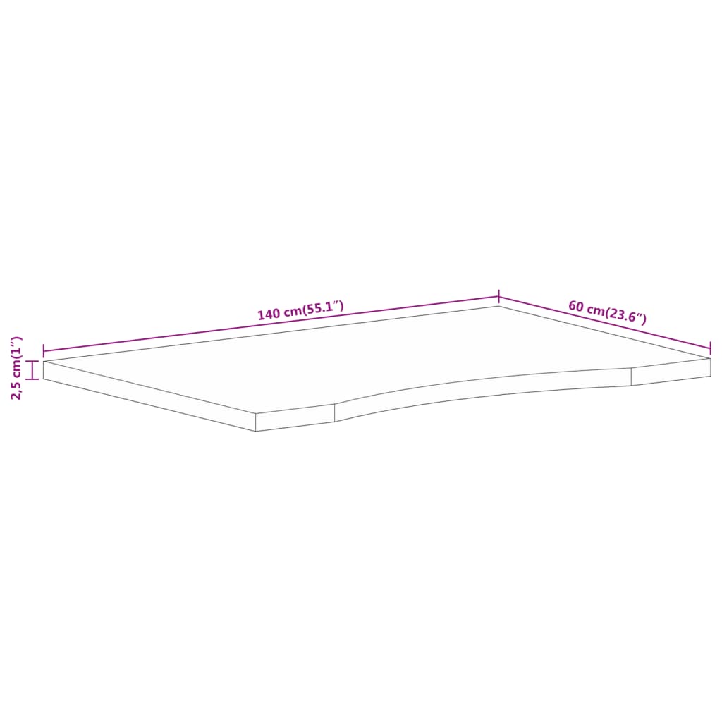 vidaXL Tablero escritorio con curva madera mango rugosa 140x60x2,5 cm