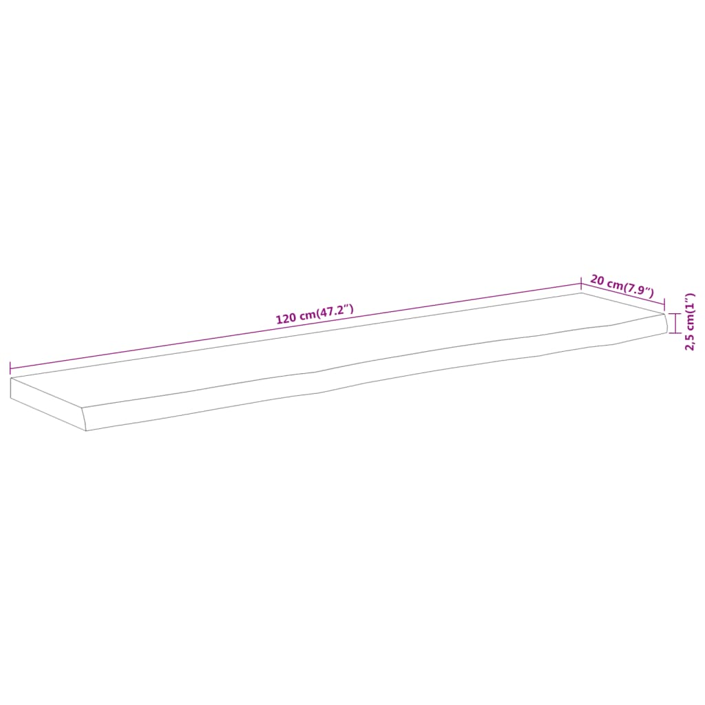 vidaXL Estante pared rectangular madera acacia borde vivo 120x20x2,5cm