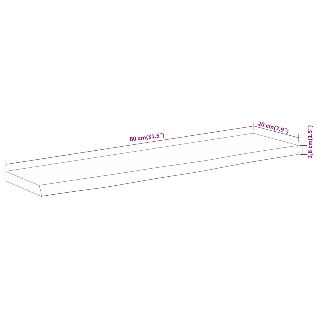 vidaXL Estante pared rectangular madera acacia borde vivo 80x20x3,8 cm