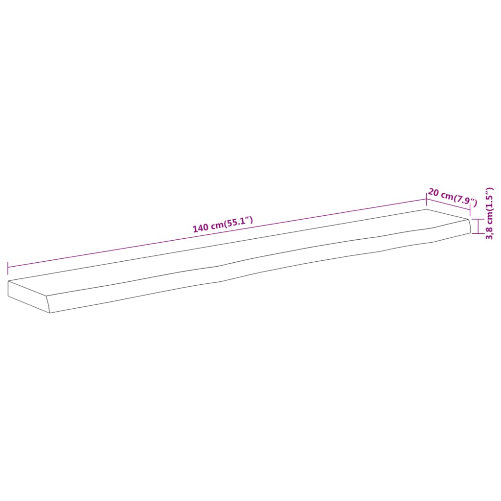 vidaXL Estante pared rectangular madera acacia borde vivo 140x20x3,8cm