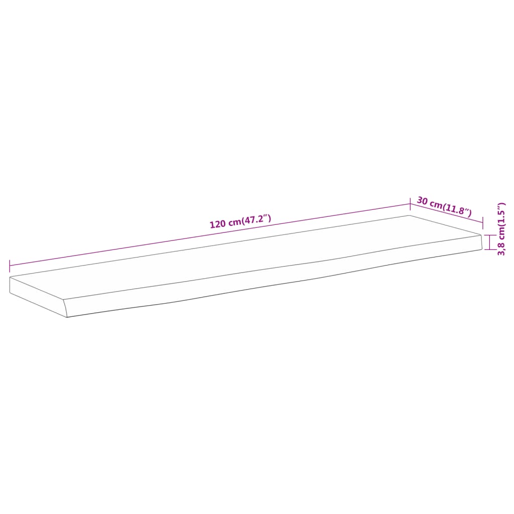 vidaXL Estante pared rectangular madera acacia borde vivo 120x30x3,8cm