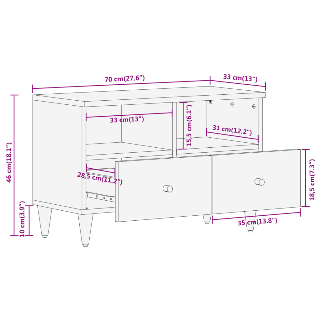 vidaXL Mueble de TV madera maciza de mango 70x33x46 cm