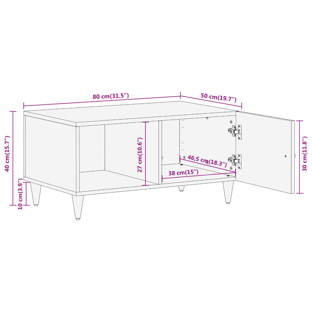 vidaXL Mesa de centro de madera maciza de mango 80x50x40 cm