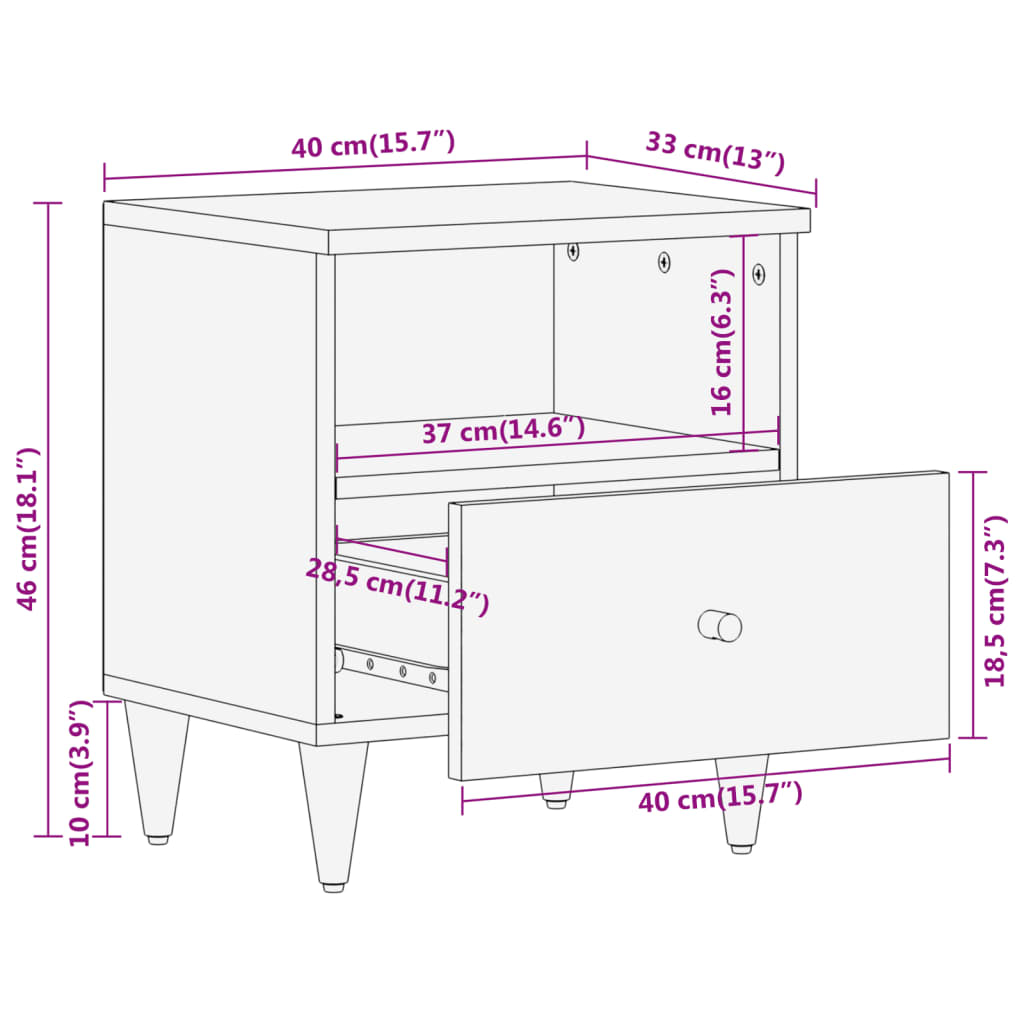 vidaXL Mesitas de noche 2 uds madera maciza de mango 40x33x46 cm