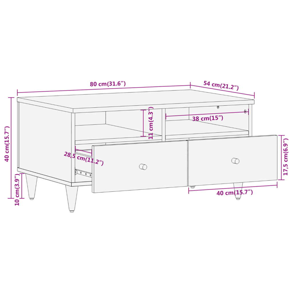 vidaXL Mesa de centro de madera maciza mango 80x54x40 cm