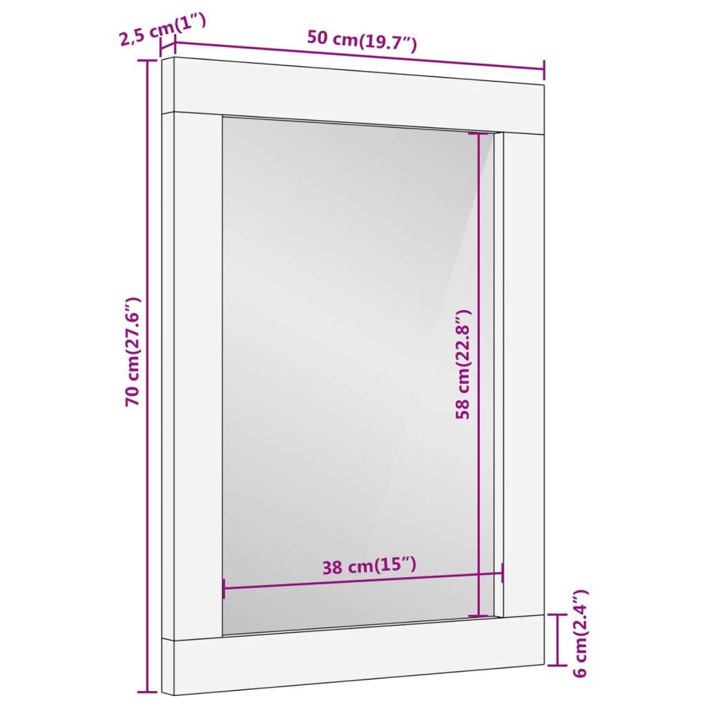 vidaXL Espejo de baño madera maciza de acacia y vidrio 50x70x2,5 cm