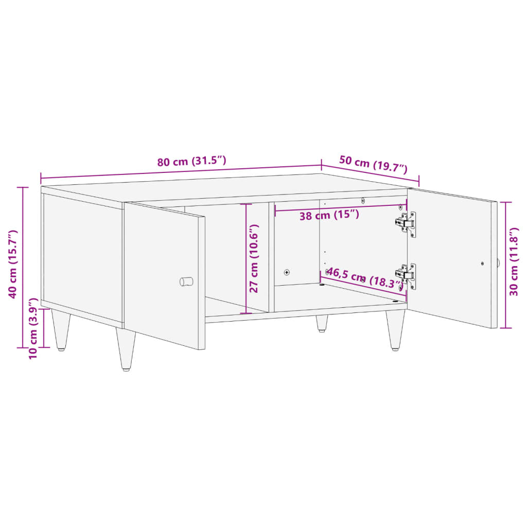 vidaXL Mesa de centro de madera maciza de mango 80x50x40 cm