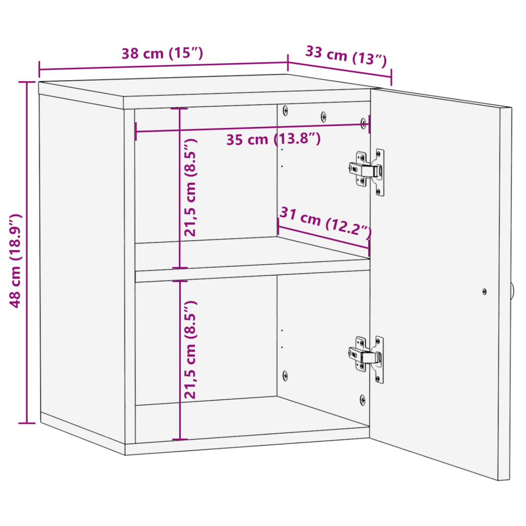 vidaXL Armario de baño de pared madera maciza de mango 38x33x48 cm