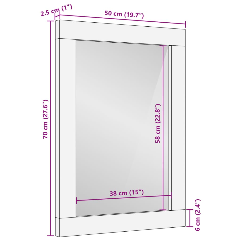 vidaXL Espejo de baño madera maciza de acacia y vidrio 50x70x2,5 cm