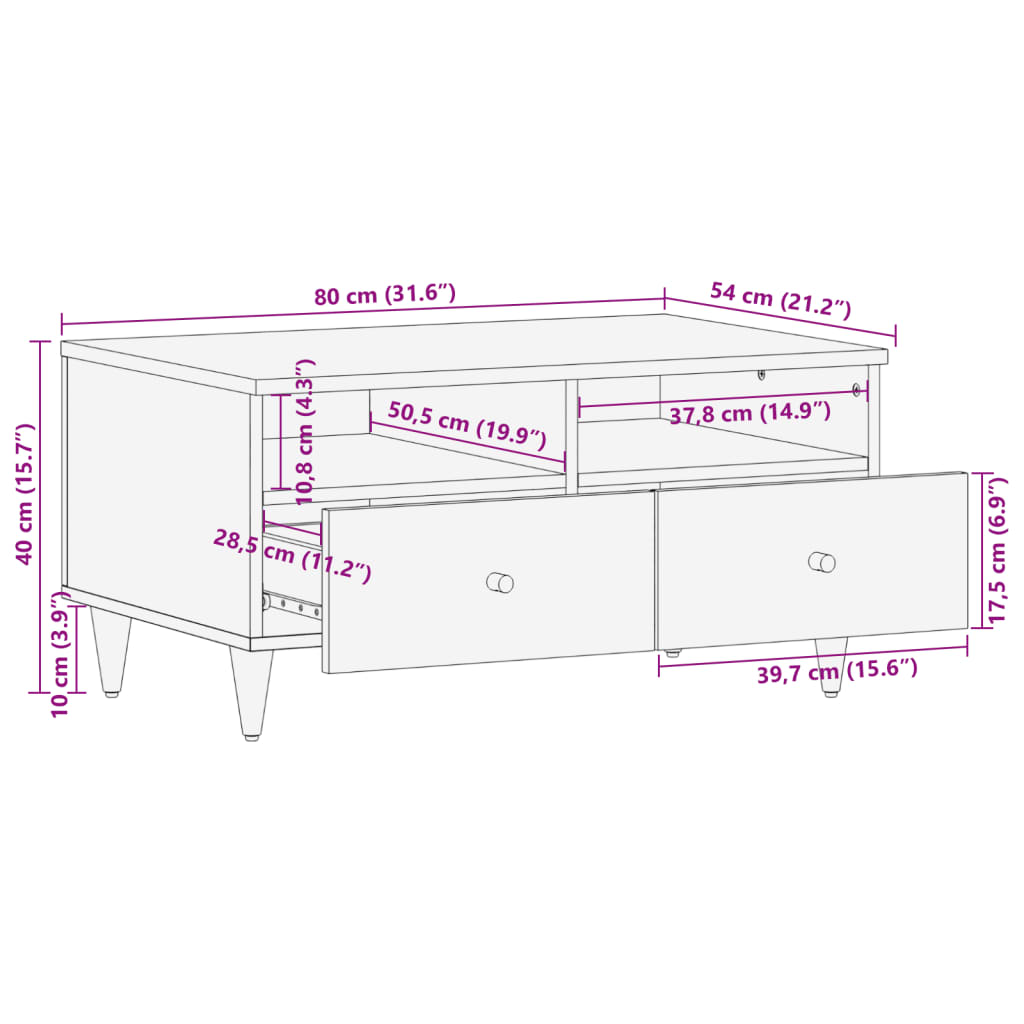 vidaXL Mesa de centro de madera maciza mango 80x54x40 cm