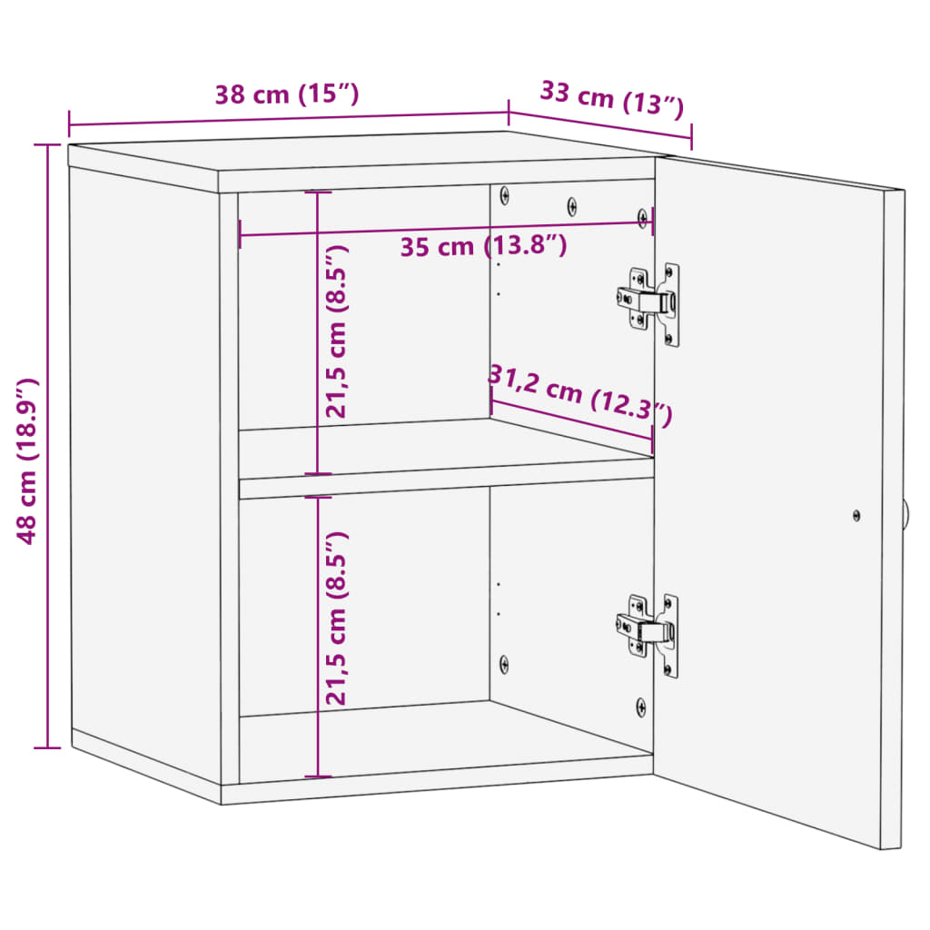 vidaXL Armario de baño de pared madera maciza de mango 38x33x48 cm