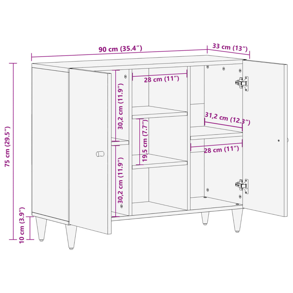 vidaXL Armario auxiliar madera maciza de mango 90x33x75 cm