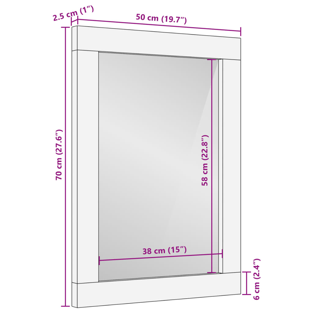 vidaXL Espejo de baño madera maciza de acacia y vidrio 50x70x2,5 cm