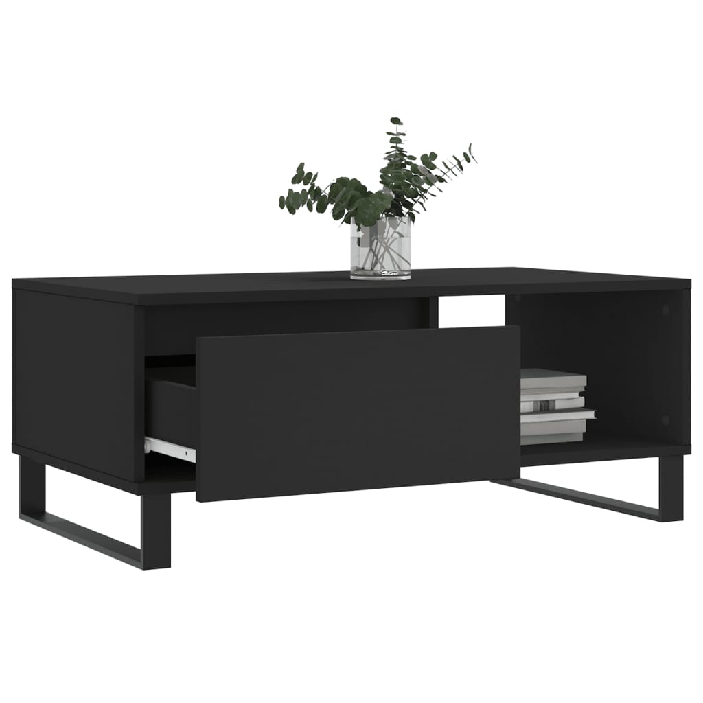 vidaXL Mesa de centro madera contrachapada negro 90x50x36,5 cm