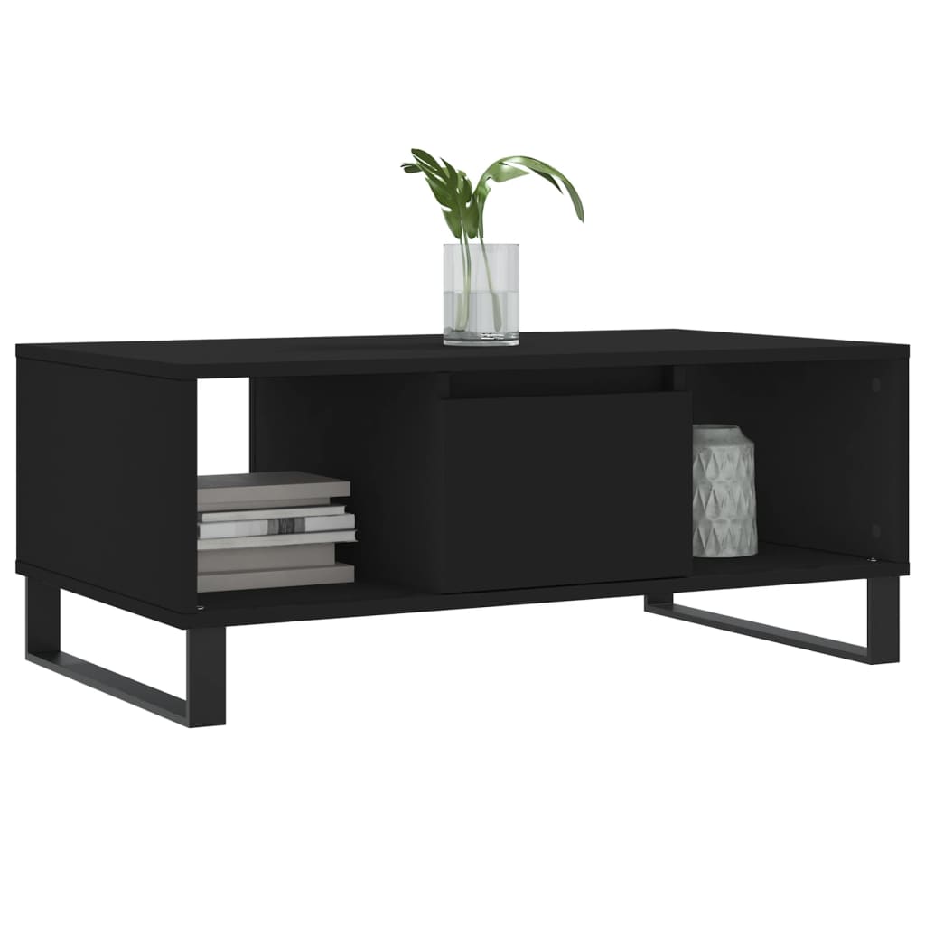 vidaXL Mesa de centro madera contrachapada negro 90x50x36,5 cm