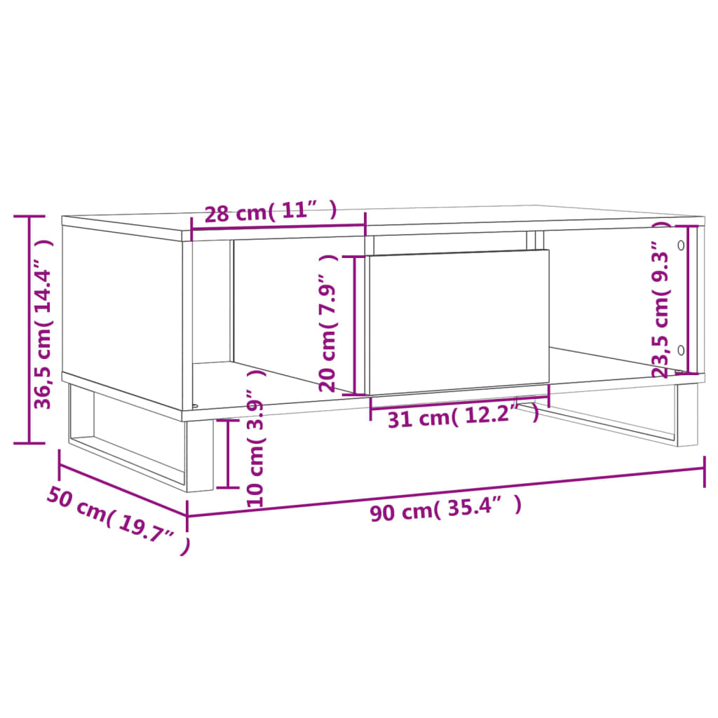 vidaXL Mesa de centro madera contrachapada negro 90x50x36,5 cm