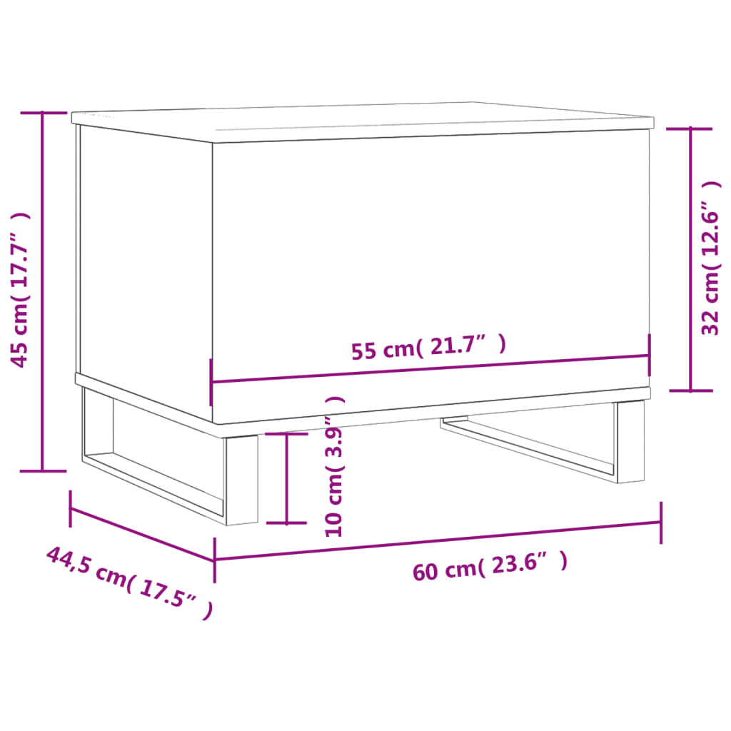 vidaXL Mesa de centro madera contrachapada roble Sonoma 60x44,5x45 cm