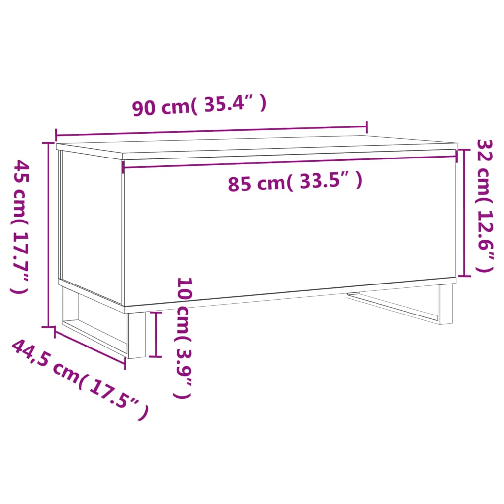 vidaXL Mesa de centro madera contrachapada roble Sonoma 90x44,5x45 cm