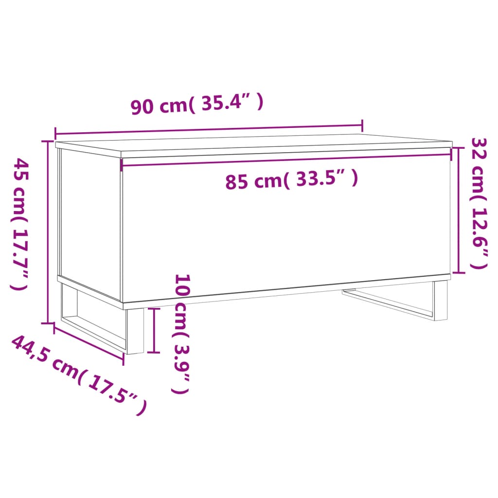 vidaXL Mesa de centro madera contrachapada gris Sonoma 90x44,5x45 cm