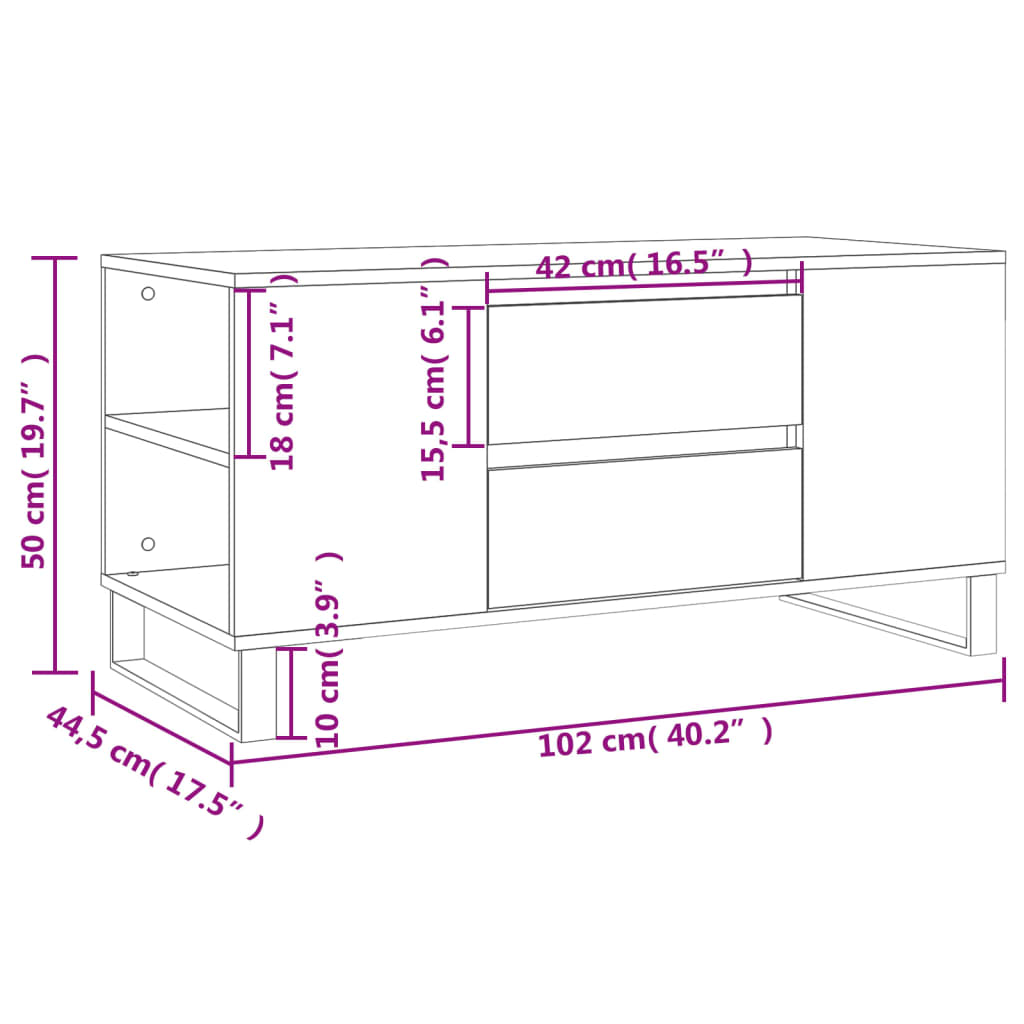 vidaXL Mesa de centro madera de ingeniería gris Sonoma 102x44,5x50 cm