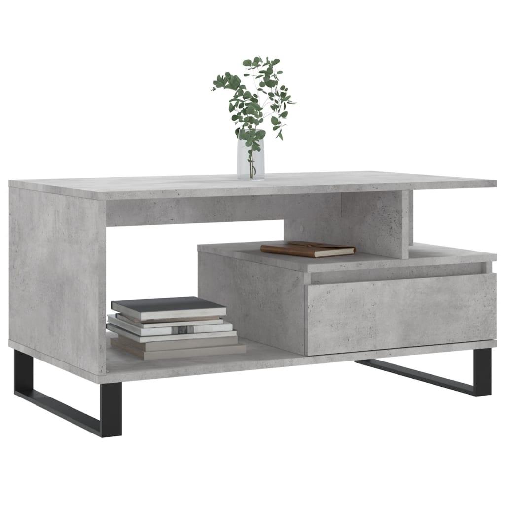 vidaXL Mesa de centro madera contrachapada gris hormigón 90x49x45 cm