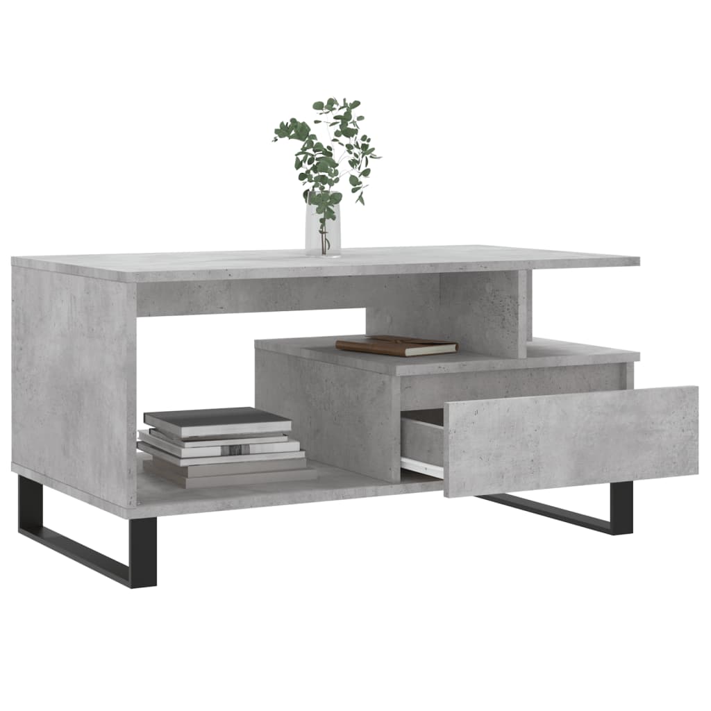 vidaXL Mesa de centro madera contrachapada gris hormigón 90x49x45 cm