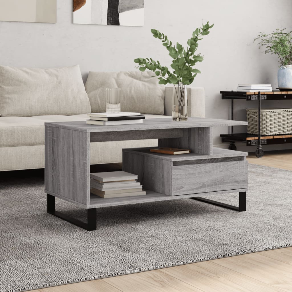 vidaXL Mesa de centro madera contrachapada gris Sonoma 90x49x45 cm