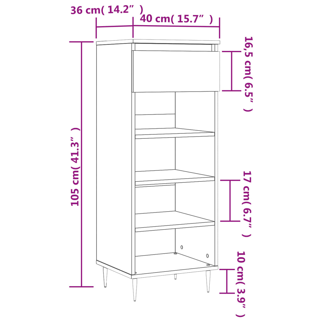 vidaXL Mueble zapatero madera contrachapada roble Sonoma 40x36x105 cm