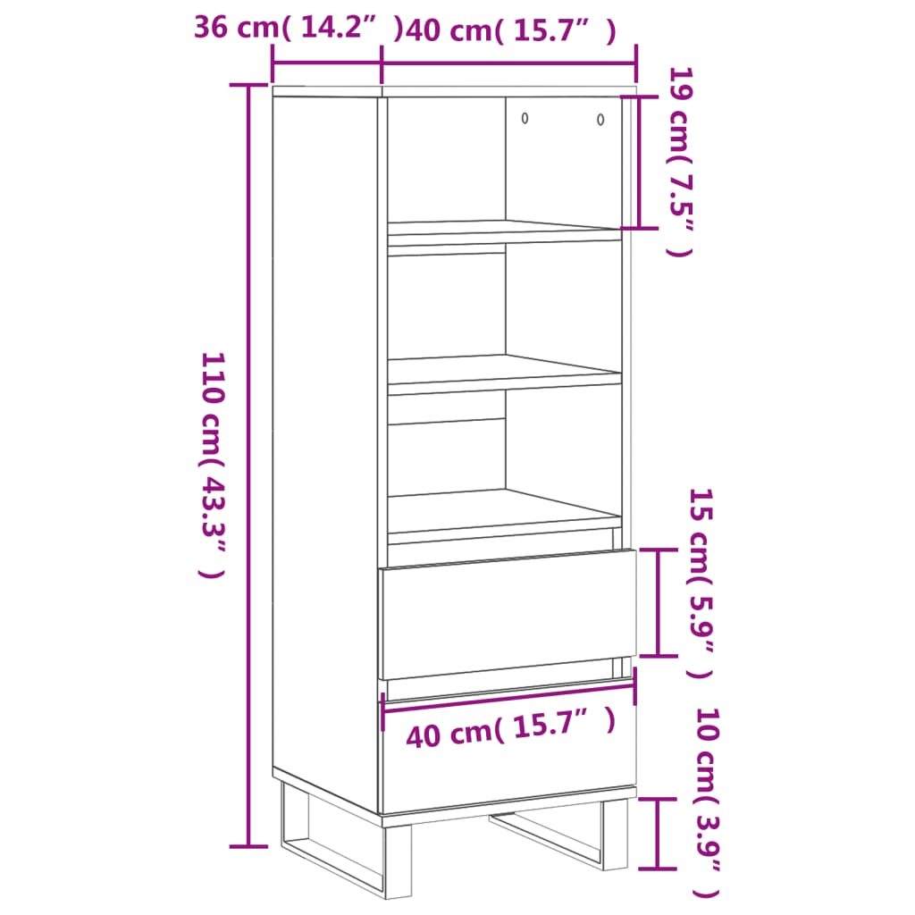 vidaXL Aparador alto madera contrachapada roble ahumado 40x36x110 cm