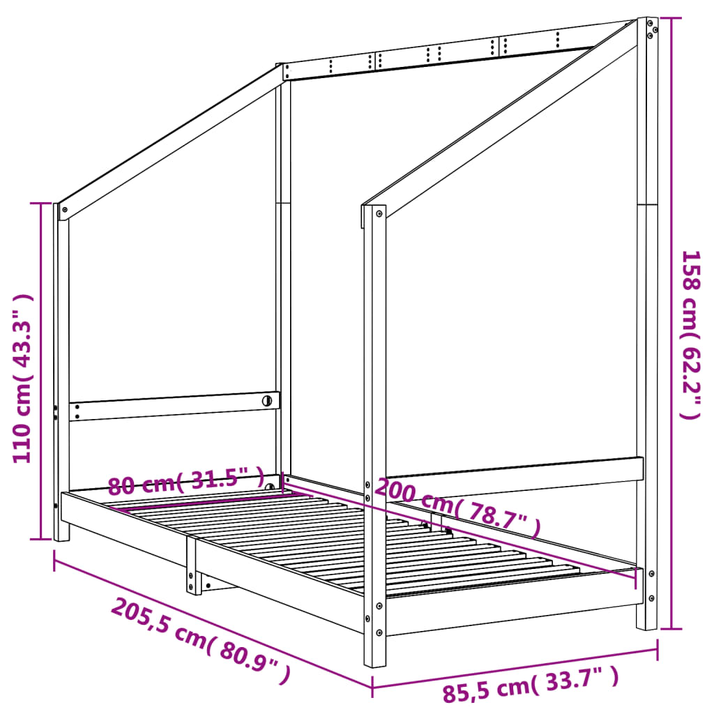 vidaXL Estructura de cama para niños madera maciza de pino 80x200 cm